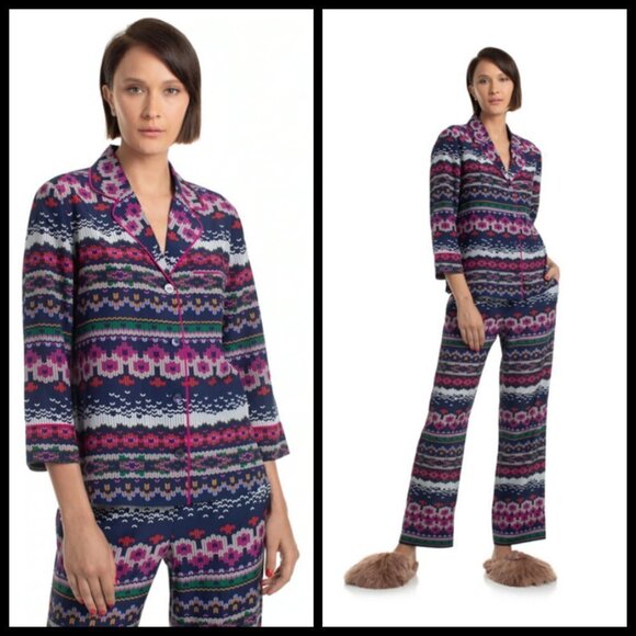 💕TRINA TURK💕 Ira 3 100% Silk Pajama Style Top ~ Fairisle Print Medium M NWT - Picture 3 of 16